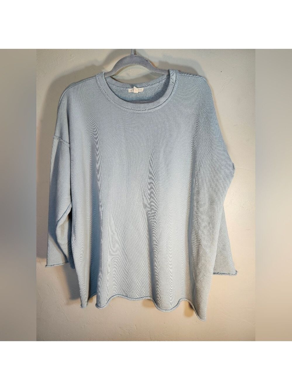 Eliane Fisher Light Blue Raw Edge Rolled Hem Oversized 100% Organtic Cotton Sz M